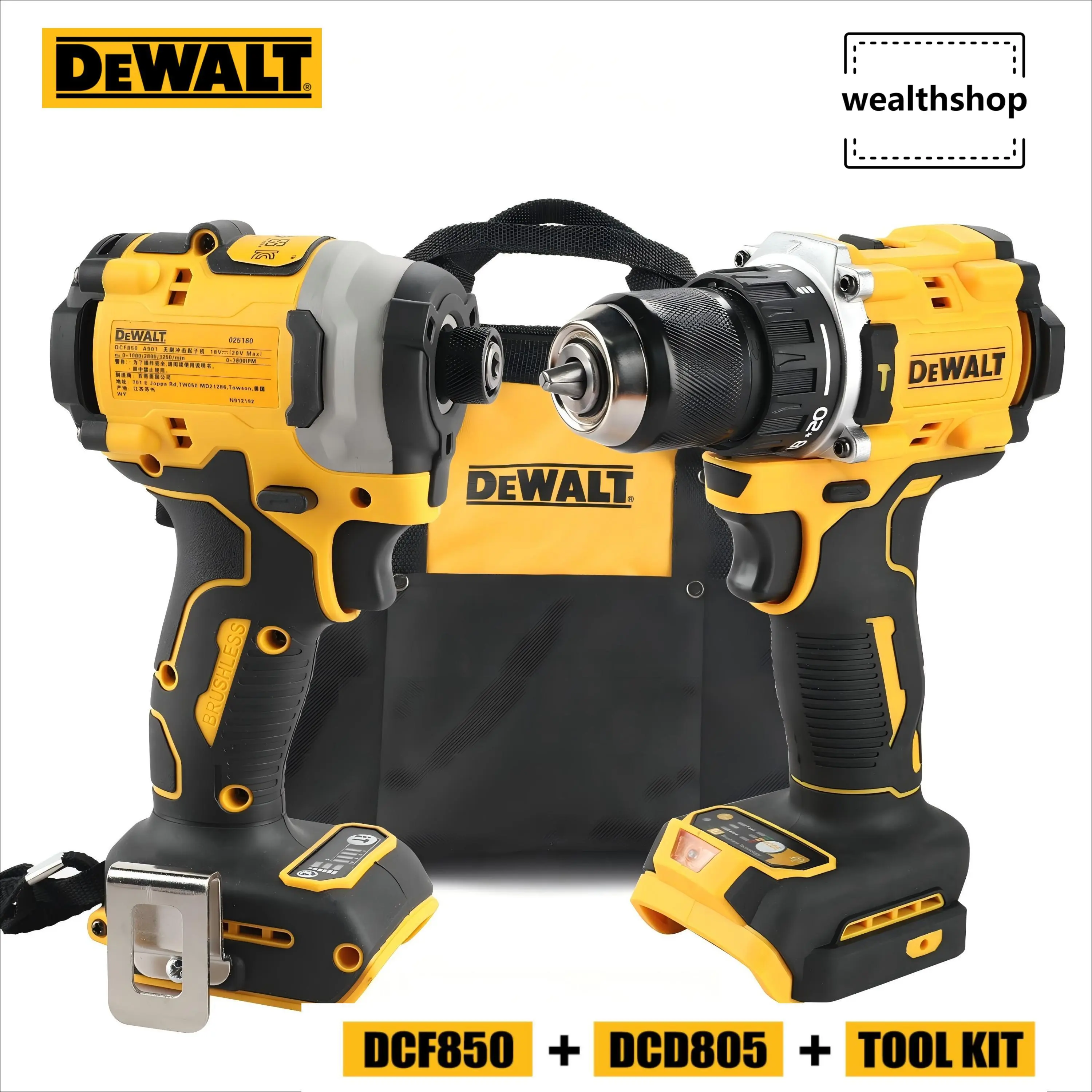 DEWALT Cordless Drill & Impact Driver Combo - DCF850/DCD805, Complete Kit with Storage Bag