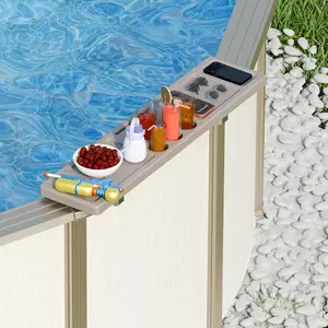 Poolside Bar Table, Pool Drink Bar with 5 Cup Holders Exclusively for Above Ground Steel Wall Pool - Patio Pool Party Accessories for Adults, Portable Suction Cup Swim Up Bar, 47*11"