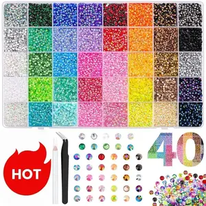 Shiny Decoration Set, Includes 40 Colors 3mm Laser Flash Resin Rhinestones, Tweezers and Dot Drill Pen, Perfect for Nail Art, Phone Decor, Jewelry DIY