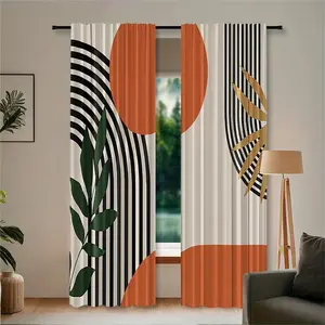 2pc abstract traditional geometric print curtains/door curtains with rod bag design make a perfect gift for friends. Suitable for dormitories, bedrooms, living rooms, kitchens, dining rooms, studies, cafes, hotels, apartments, and home décor