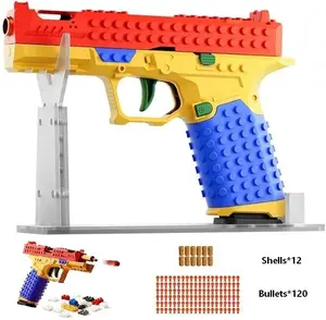 IUOUTG Funny tactical DIY building block handle set, toys for teenagers and adults, parent-child assembly set with display stand, birthday gifts (red/yellow/blue) suitable for children-educational,Automatic toy gun, without loading, can shoot directly.