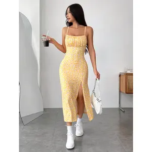 A Casual Printed Minimalist Dress with a High Side Split, Perfect for Vacations And Gatherings, Easy Yet Elegant