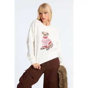Stay Pawsitive Puppy Graphic Christmas Sweater - Ivory/combo