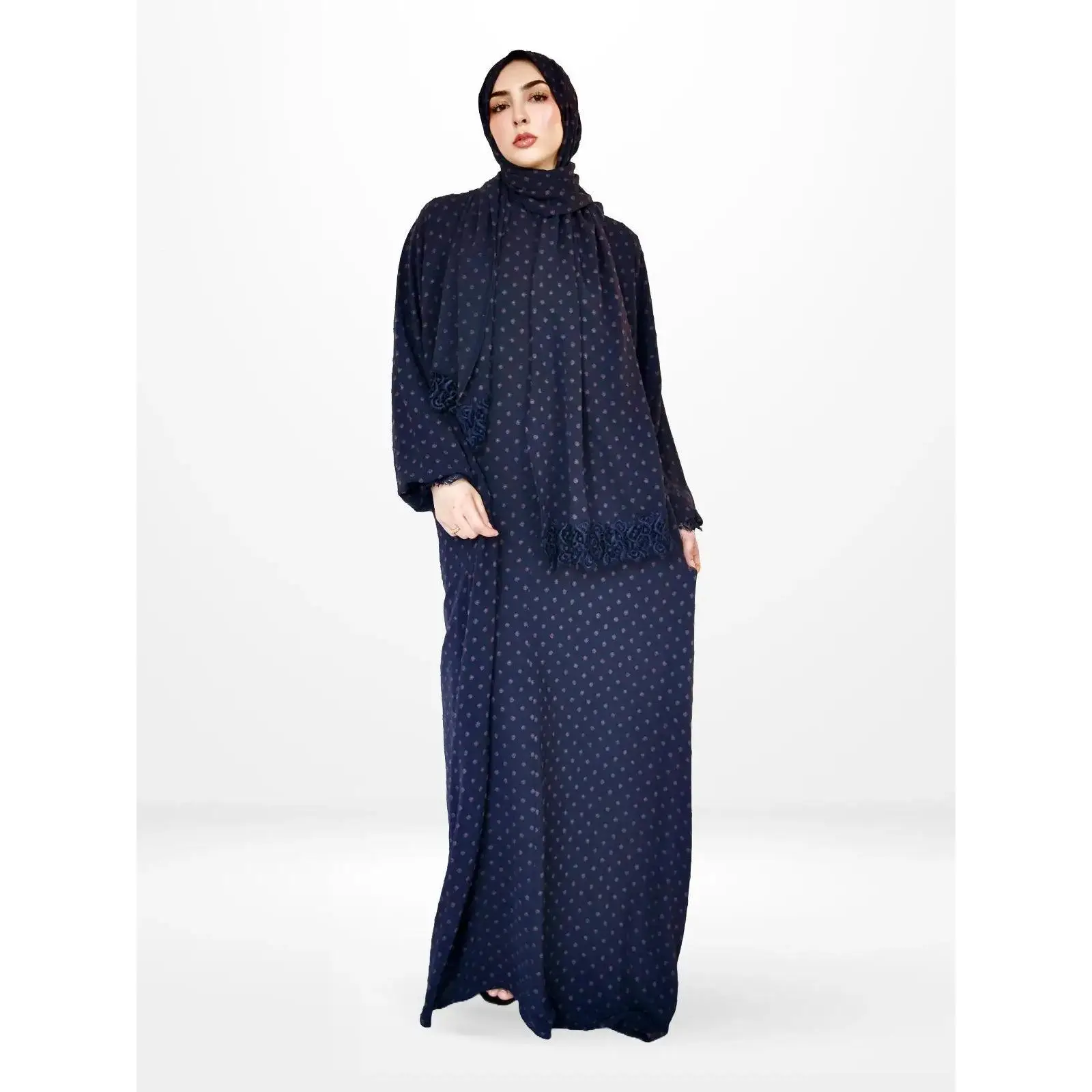 One-Piece Prayer Set Dress & Abaya with attached Hijab - Dotted