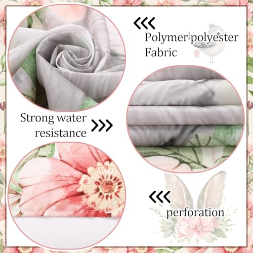 4/8Pcs Easter Bunny Bathroom Decor Set including 70x70in Waterproof Bunny Flower Shower Curtain with Hooks & Non Slip Bath Mat & U shaped Rug & Toilet Lid Cover for Spring Bathroom Makeover Home Supplies