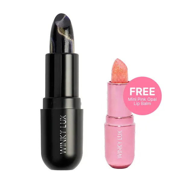Winky Lux Basic Witch Lip Balm | Black Balm Transforms to a Custom Plum-Pink pH Tint | Hydrating, Buildable Sheer Color