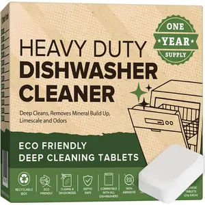 (R) Heavy Duty Dishwasher Cleaner & Deodorizer Tablets, Descaler, Deep Cleaning,  Odor & Smell Remover, Calcium, Limescale, Hard Water Marks, , Septic Safe Pods (12 Tabs 1  )