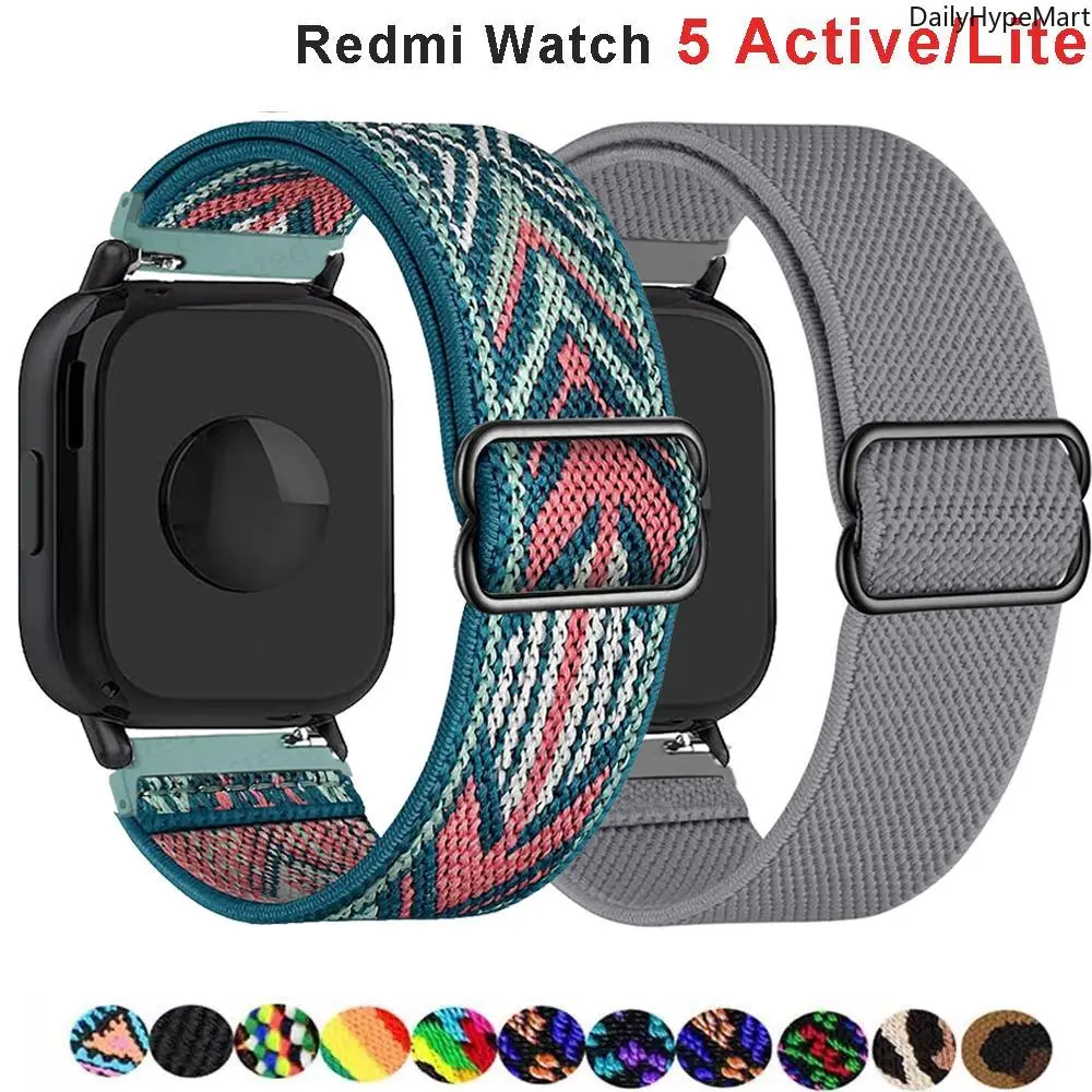 Nylon Elastic Strap for Redmi Watch 5 Active/5 Lite, Adjustable Smartwatch Band