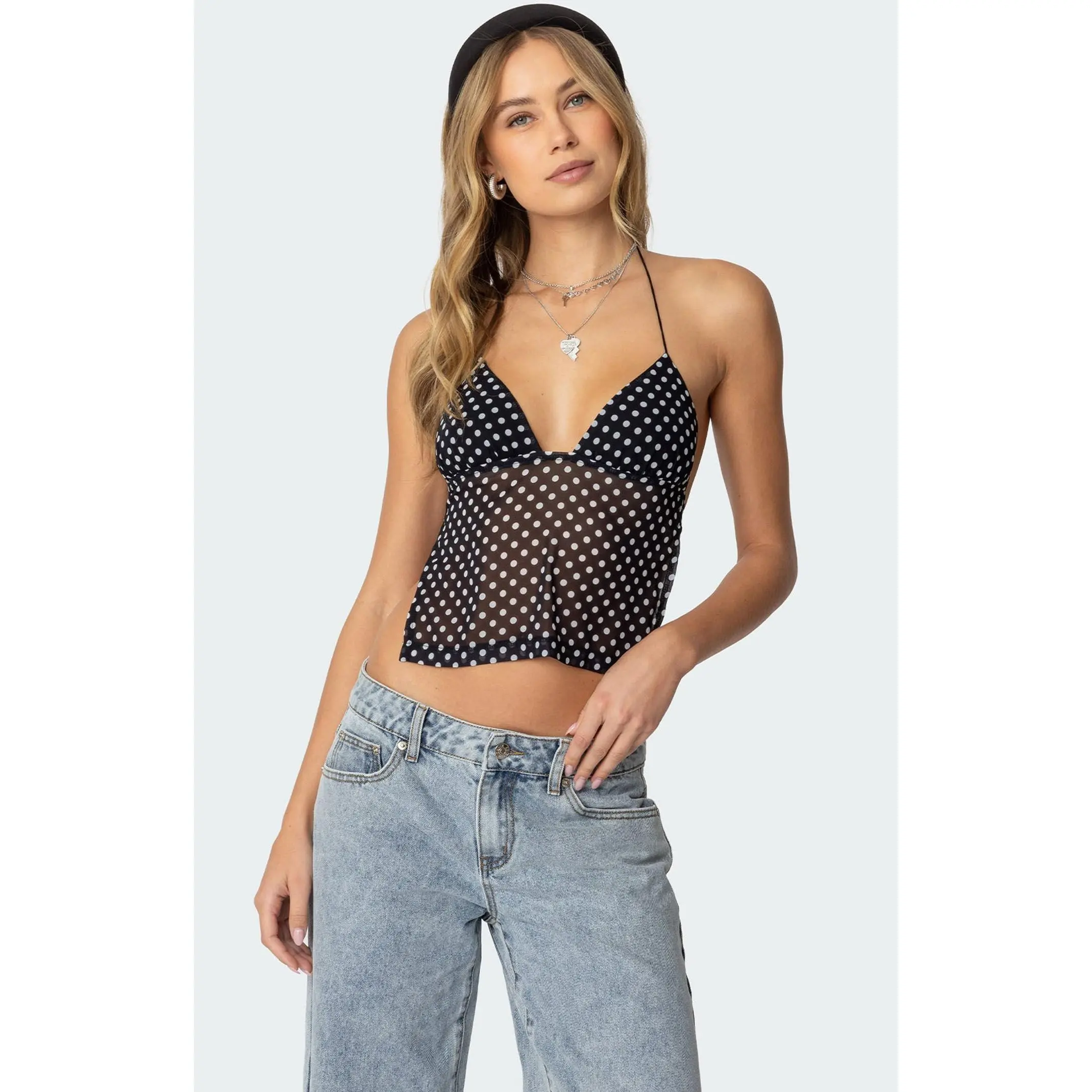 Edikted Women's Polka Dot Backless Chiffon Top