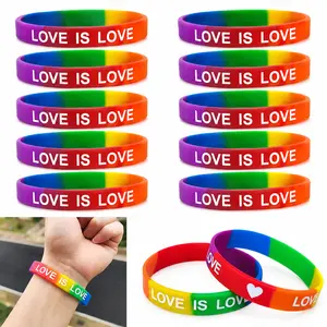 10PCS Gay Pride Silicone Bracelets LGBT Sports Rubber Wristbands Accessories for Parades Decorations Party Favors
