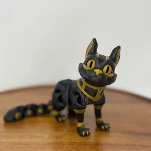 3D printed articulating Egyptian Bastet cat Goddess- Gold and Black with detailed features Decor Decorative Decoration