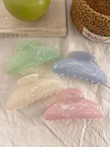4-Color Set Marble Streamer Cloud Pattern Crescent Acetate Hair Clip, High-End Fashionable Sweet Aesthetic Hair Accessory, Back of The Head Updo Half-Grip Hair Versatile Shark Clip