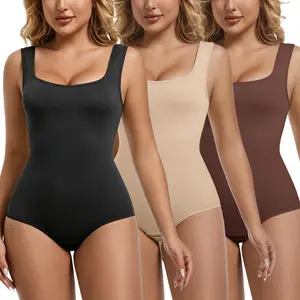 3/2/1 Tummy Control Shapewear Bodysuit Square Neck Body Suit Fitted Tank Tops Seam-less Compression Body Shaper Butt Lifter