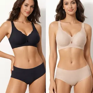 YUMIFIT  Women's Jelly bra Seamless Scalloped Wireless Bra - Wide Pressure-Relief Straps Comfort Bralette, Invisible Deep V T-Shirt Bra with Enhanced Support