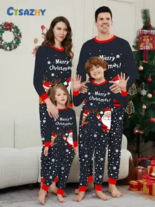 Christmas Family Pajamas Set, Four-Piece Two-Piece Set, Santa Claus Cartoon Print, Pants, Casual Long Sleeve, All Seasons