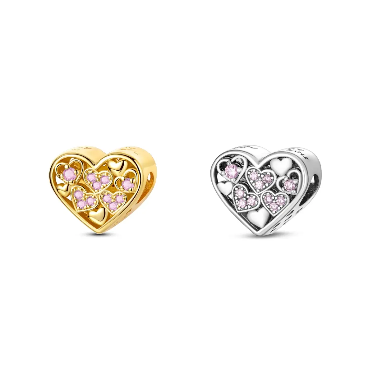 MULA Romantic Interwoven Hearts Pendant - Gold & Silver-Plated Female Charm with Pink Cubic Zirconia, Casual Daily Charms & Pendants for Bracelets, Valentines Day/Mother's Day Gift, Anniversary, Birthday, Geometric, Daily Wear