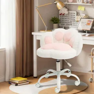 Cat Paw Vanity Chair – Cute Teddy Fabric Armless Desk Chair – 360° Swivel, Adjustable Height, Rolling Wheels – Perfect for Makeup Vanity, Kids Room, Home Office, Bedroom, or Small Spaces