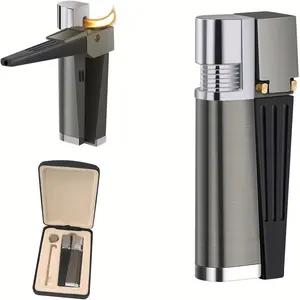 Foldable Metal Lighter 2-in-1 Retro Portable Lighters with Leather Gift Box, Refillable Butane Gas Soft Flame Lighter Set, Unique Gifts for Men and Women (Without Gas),cool stuff for room,valentine's gift for bf