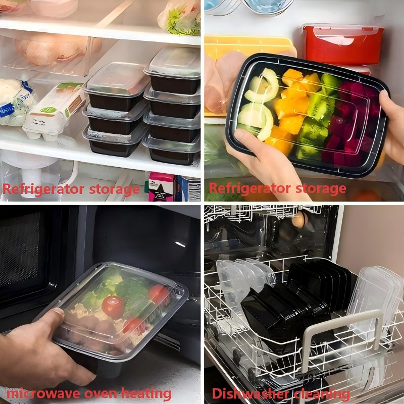 50 pieces, 38 ounces, black rectangular food storage container, meal container, disposable plastic portable with lid container, lunch box, stackable, suitable for microwave oven and dishwasher, kitchen organizing and storage supplies, outdoor camping