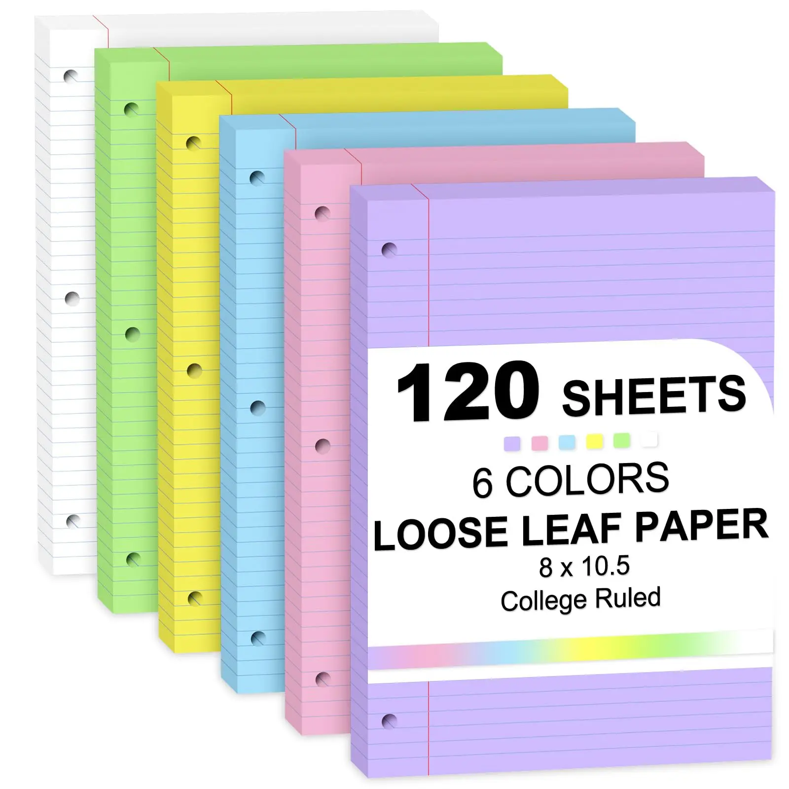 Loose Leaf Paper 8x10.5 Colored Filler Paper 120 Sheets College Ruled Paper