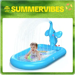 QPAU Splash Pads for Toddlers 1-3, Blue Elephant Toy Splash Pad for Kids, Outdoor Play Mat for Babies, Inflatable Sprinkler Pool for Birthday Day Gifts 1 Year Old Girl water pump