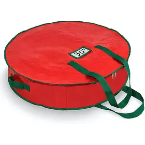 Christmas Wreath Storage Bag - Durable, Tarp Material, Zipper, Sturdy Carry Handles, Pest Protection - Ideal Home Organization Cloth Organiser Dual