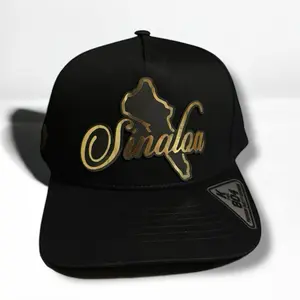Sinaloa Hats Black Snapback with Gold Logo and "Sinalao" Design, Adjustable Fit, Classic Style