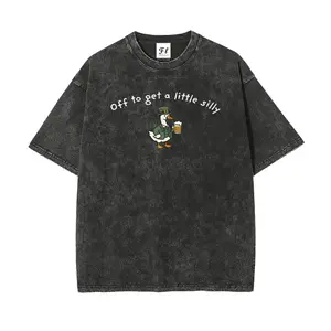 Men's Oversized Fit Cotton Fabric T-Shirt - Unisex Casual Retro Printed St. Patrick’s Day Top with "Off to get a little silly" Shamrock Graphic, Comfortable Style