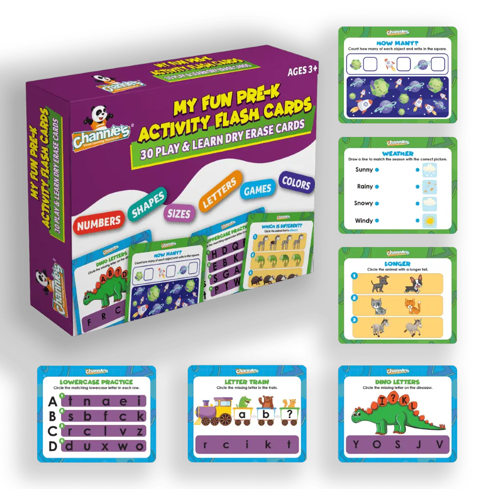 Channie's My Fun Pre-K Activity Flash Cards, 30 Preschool Dry-Erase Educational Cards