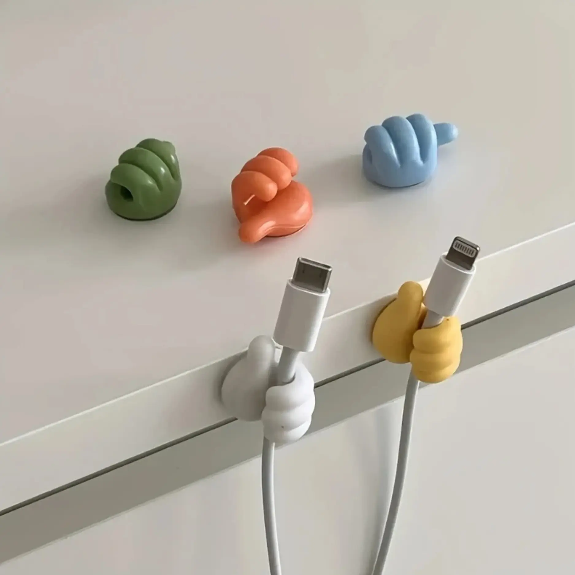 10 Thumb-Shaped Self Adhesive Sticky Hooks - Non-Drilling Plastic Desk Organizers for Home Users, Bedroom, Office Cable & Accessory Storage, Rope Anchors, Table & Drawer Arrangement