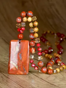 Vintage Natural Stone Geometric Pendant Necklace, Bohemian Style Handmade Knot Genuine Stone Marla Necklace, Women's Fashion Jewelry, Boho Style Jewelry