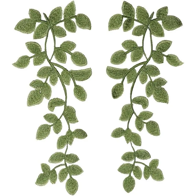 1 Pair  Green Leaf Embroidery Lace No  Patches Garment Curtain Tablecloth Decoration Patches (1 Pair Green Leaf)