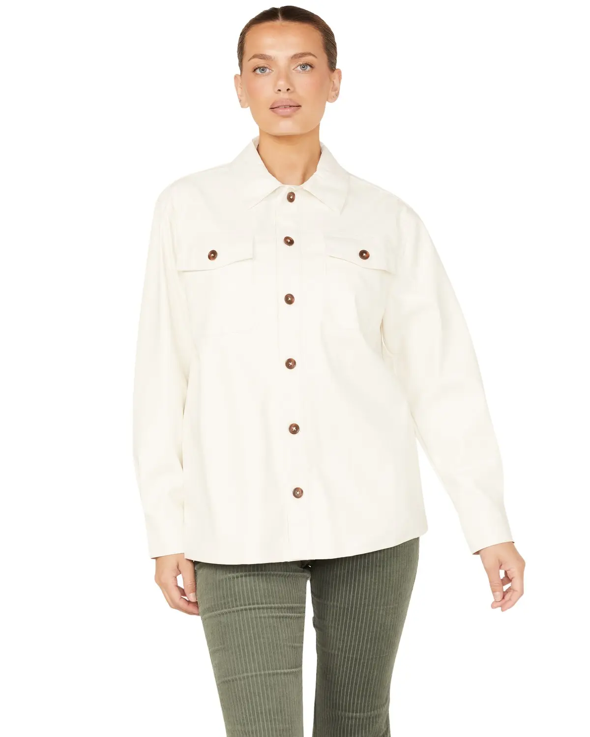 Cleo + Wolf Women's Women'S Oversized Solid Faux Leather Shacket - Clfa22k77