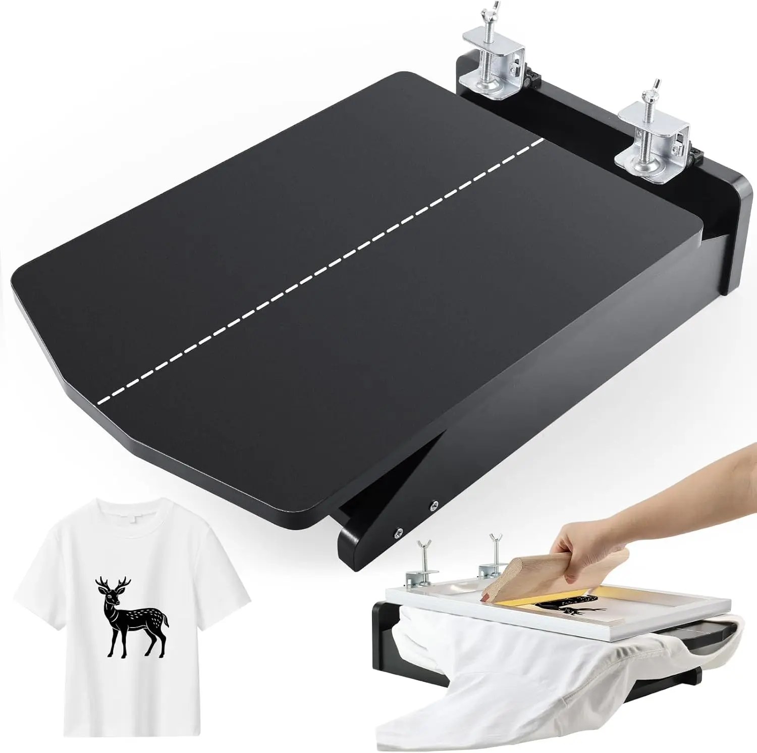 Screen Printer, 1 Color 1 Station Silk Screen Printing Press | Unique Hinge Design Wood Screen Printing Table for T-Shirt DIY Printing, Screen Printing Beginners(Screen Frame Not Included)