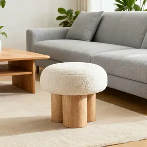 W8017-1 Mushroom stool, grieg plush cushion, wooden barrel PVC pipe, walnut finish