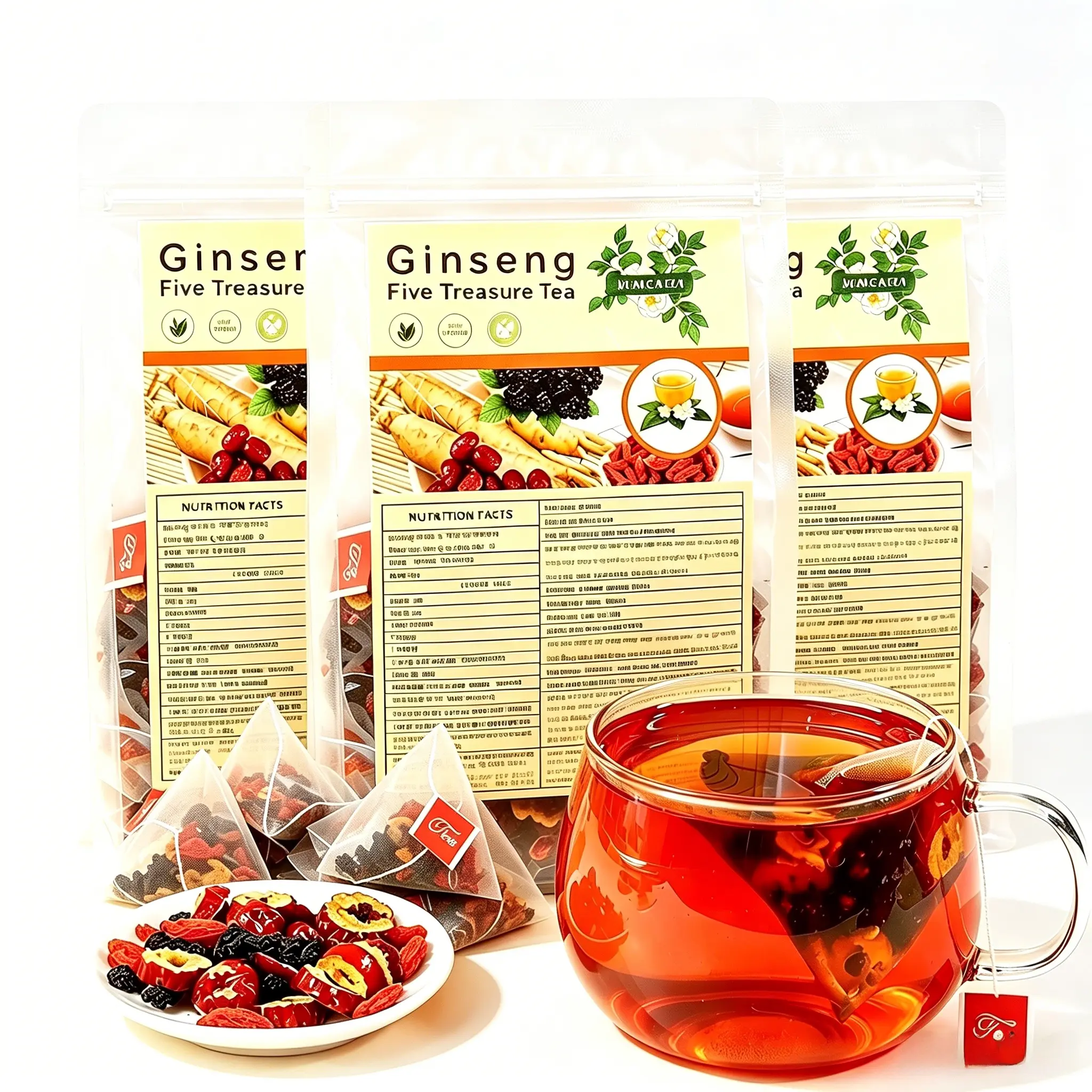 Organic Herbal Tea Bags – Ginseng Goji Berry Maca Mulberry & Solomons Seal Blend, Caffeine-Free Energy Boost, 75 Bags (750g), Hot or Iced, On-the-Go Wellness Tea, Adults