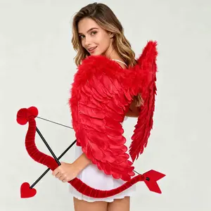 Valentine's Day Cupid Costume, Sexy Angel Style, Fluffy Feather Wings & Heart Bow Arrow, Perfect for Romantic Surprises, Candlelight Dinner