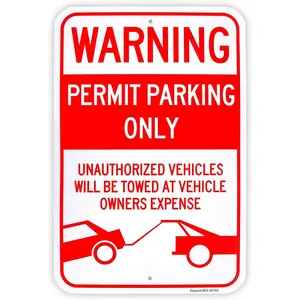 Large Permit Parking Only Sign, 8" x 12" .040 Aluminum Reflective Sign Rust Free Aluminum-UV Protected and Weatherproof