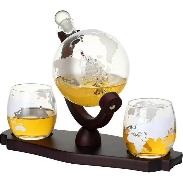 Globe Decanter Set with 2 Glasses – Home Bar Decor