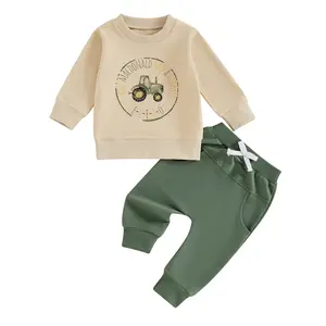 Toddler Baby Boy Two Piece Tractor Farm Outfits Long Sleeve Pullover Tops Joggers Pants Fall Winter Warm Sweatsuit