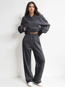 Women's Casual Knit Hooded Sweatshirt & Drawstring Wide Leg Pants Set, Long Sleeve Pullover Top, Fitted, Comfortable for Daily Wear