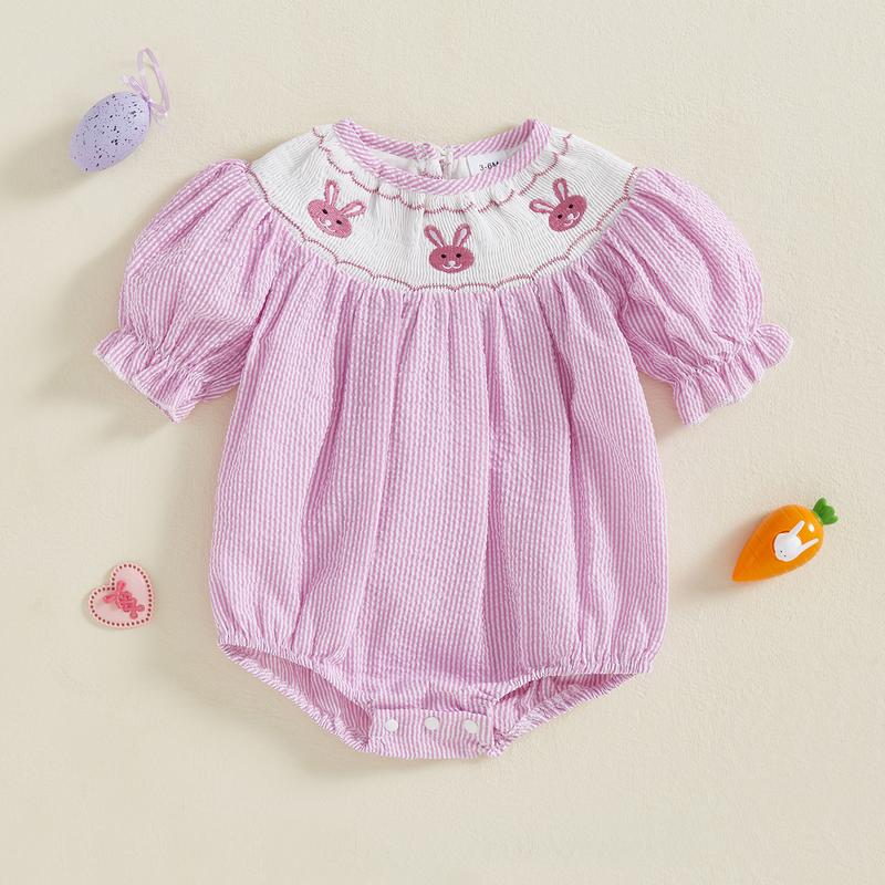 Baby Girl Easter Outfit Infant Bunny Smocked Romper Newborn Rabbit Eggs Easter T Shirt Top Toddler Summer Clothes