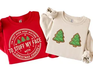 Inappropriate Couple Sweatshirt Matching Christmas Sweaters Cheeky Holiday Set Cute Tree Cookies Couples Gift Pullover Shirt Womenswear
