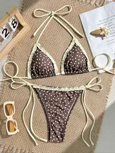 Women's Bikini Set with Printed Design, Sweet & Cute Triangle Swimwear, Perfect for Beach Vacations, Stylish Swimsuit for Women, Self Tie Bikini