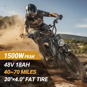 【VOLTVOGUE】Peak 1500W Electric Off-Road Bike 20-Inch Full Suspension E-Motorcycle, 48V 18Ah Removable Battery, 31MPH Top Speed, 40-55 Mile Range, 2-Seater, LED Headlights, 20-Inch All-Terrain Fat Tires, UL 2849 Certified