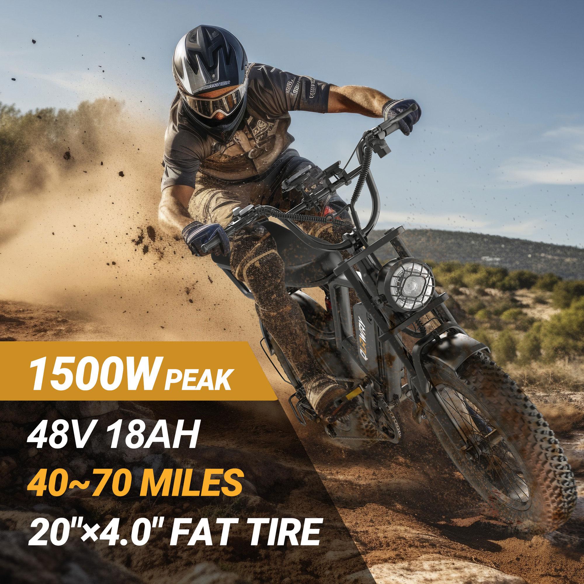 【VOLTVOGUE】Peak 1500W Electric Off-Road Bike 20-Inch Full Suspension E-Motorcycle, 48V 20Ah Removable Battery, 31MPH Top