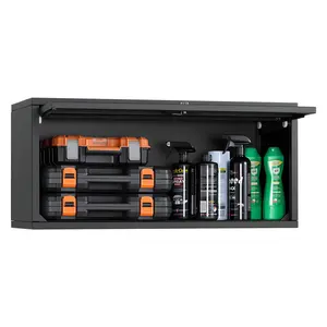 VEVOR Metal Wall Cabinet,  27.56W x 12.01D x 14.02H Inch, Floating Garage Tool Cabinet with Up-Flip Door, 120 lbs Load per Shelf, Fit for Garage, Basement, Kitchen, Warehouse, Assembly Required