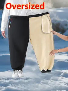 Super Thick Men's Fleece Pants, Rainbow Zipper Pockets, Adjustable Drawstring Waist, Winter Warm Jogger Long Pants for Fat Men, Wide Sweatpants