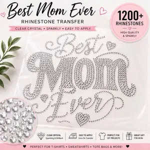 Best Mom Ever Rhinestone Transfer | Iron-On Bling Design | DIY T-Shirt Decal | Mother’s Day Gift | Sparkly Heat Transfer Patch