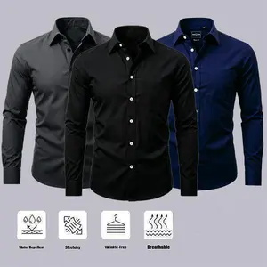 Men's polyester and spandex shirt, long-sleeved formal shirt, suitable for casual occasions such as vacations, beaches, summer parties, and weddings. Lightweight, breathable, comfortable, and soft, with a turn-down collar design.